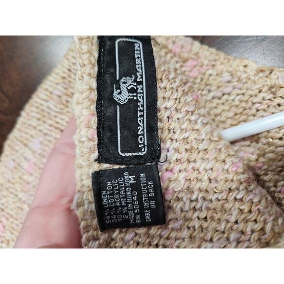 Vintage Jonathan Martin Glam Glittery Beige Cropped Sweater Size M Linen Blend - Picture 11 of 16